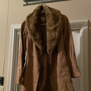 Club Monaco Brown Pea Coat with Faux Fur Collar